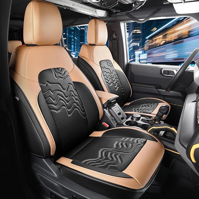 for Ford Bronco Seat Cover 4-Door Full Set 2021 2022 2023 2024 2025 (Not Fit Sport/Raptor) with Backrest and Armrest 14PCS (F-Black+Orange)