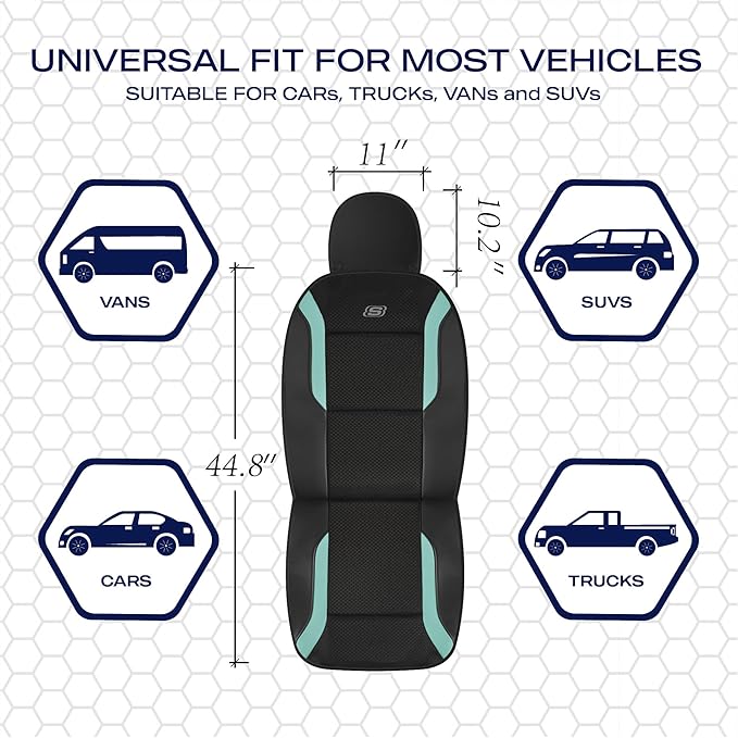 Skechers Memory Foam Car Seat Covers, Air Cool Mesh Thick Seat Covers,Car Seat Covers Front Seats Airbag Compatible, Automotive Comfort Protection for Most Cars,Van,Trucks, SUVs,Green