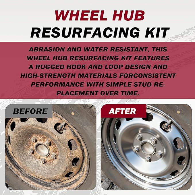 Wheel Hub Cleaning Tool Set, Wheel Stud Cleaner, Wheel Hub Resurfacing Kit, 5 Cleaning Heads, Wheel hub Cleaning for Passenger Cars and Trucks