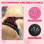 FURRYFECTION Plaid Dog Harness for Small Dogs, Reflective No Pull Adjustable Pet Vest with Front Clip, Leash, Easy Control Handle and Seat Belt, Red&Black, S