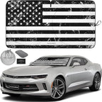 Autoamerics 1-Piece Windshield Sun Shade Grunge B&W American Flag USA Design - Foldable Car Front Window Sunshade for Most Sedans SUV Truck - Blocks Max UV Rays and Keeps Your Vehicle Cool - Small