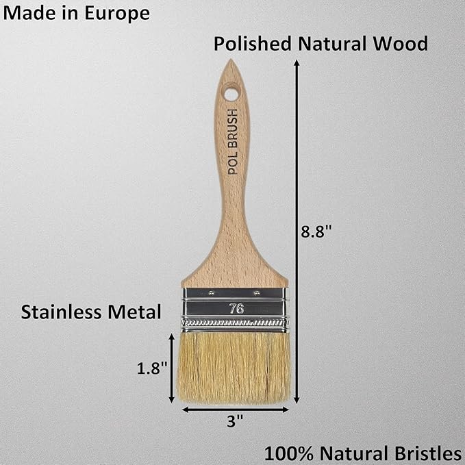 Set of 2 3 Inch Flat Paint Brushes - High European Quality - Natural Bristles - for Home, Wood, Walls, Art, Trim & Furniture - for Acrylic, Oil, Stain, Chalk & Latex Paints