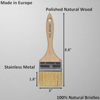 Set of 2 3 Inch Flat Paint Brushes - High European Quality - Natural Bristles - for Home, Wood, Walls, Art, Trim & Furniture - for Acrylic, Oil, Stain, Chalk & Latex Paints