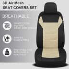 3D Air Mesh Car Seat Cover Front Sets Washable and Breathable Premium Cloth Automotive Vehicle Seat Covers for Cars Interior, Universal Fit for Most Cars, Sedan, Truck, SUV(Black/Beige)