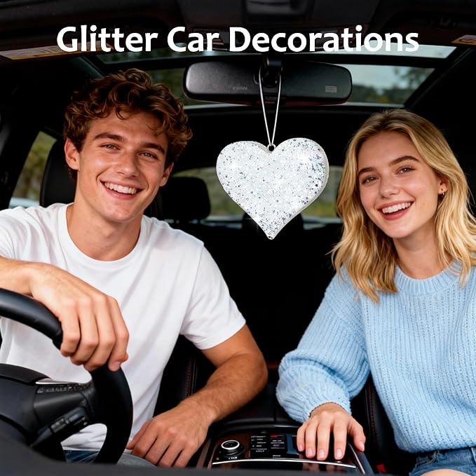 MUBYOK Handmade Car Air Freshener, Cute Valentine‘s Day Gift Car Accessories for Women Girls, Glitter Hanging Air Freshie for Car Closet Bathroom Decor, Sparkling Heart
