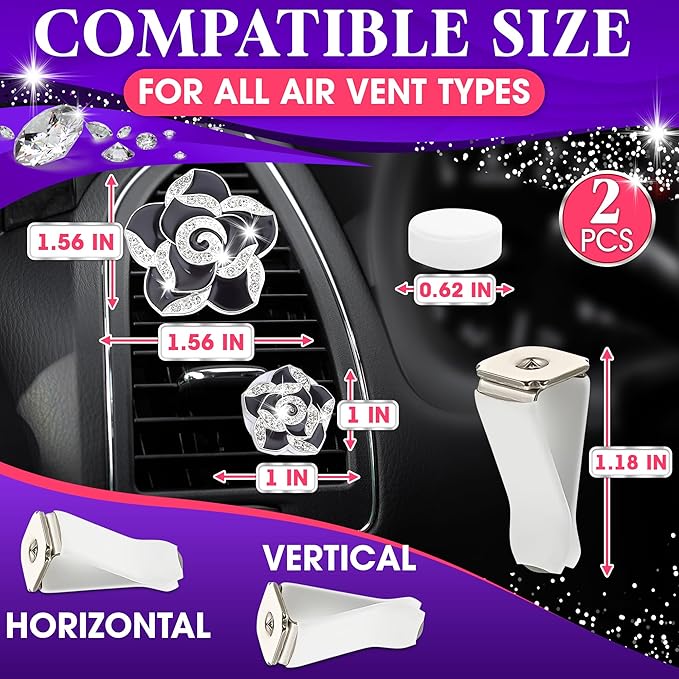 2 Pcs Car Air Freshener Vent Clip Set - Camellia Car Vent Clips Cute Auto Accessories for Women Interior Cute Decor Flower Vehicle Accessories