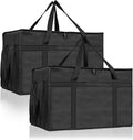 PEASUG 2PCS Insulated Bags for Food Delivery, XXXL Pizza Delivery Bags, Large Capacity Cooler Bag Keep Food Warm for Grocery Shopping and Catering, Foldable, Heavy-Duty (Black)