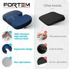 FORTEM Seat Cushion, Office Chair Cushion, Desk Chair Memory Foam, Sciatica Coccyx Tailbone Pain Relief, Pressure Relief, Sitting Pad, for Long Gaming & Sitting, Washable Cover, Non Slip, XL