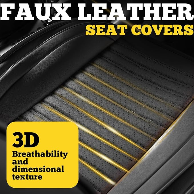 LINGVIDO Full Set Car Seat Covers, Faux Nappa Leather, Airbag Compatible and Waterproof Protectors for Sedans SUVs, Breathable Interior for Active Families, Pets, and Commuters (5 Seats, Black)