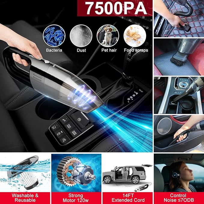 47Pcs Car Wash Cleaning Kit with High Power Handheld Vacuum Windshield Cleaning Tool with Side Mirror Squeegee Bucket Detailing Brushes Tire Brush Towels Complete Detailing Set for Car