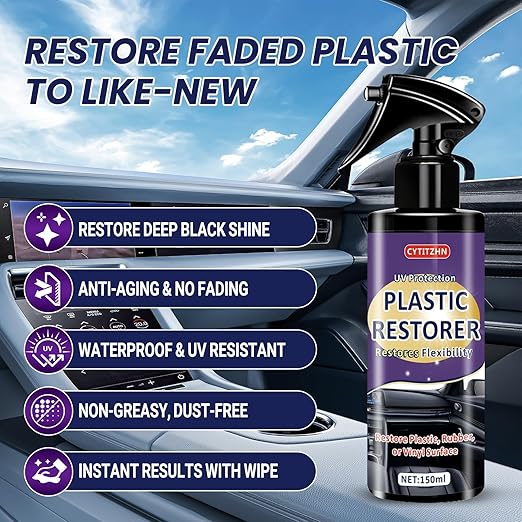 Black Plastic Restorer for Cars - Ceramic Trim Coating Restores Faded Black Trim, Vinyl & Rubber | UV Protection & Deep Shine Polish | Long-Lasting Flexibility Renewal (5oz/150ml)