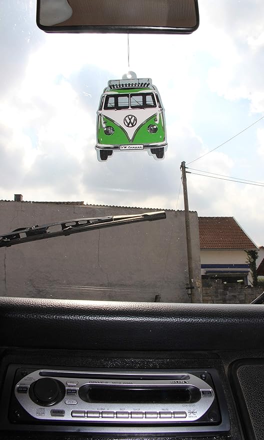 BRISA VW Collection Volkswagen Air Freshener, Room Freshener, Deodorizer for Cars T1 Bus Campervan Motif (Green Apple/Green/Set of 2)