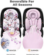 Infant Car Seat Insert with Extra Cushion for Preemie to Toddler, Reversible Newborn Carseat Insert for Baby Head Body Support, Fits for Stroller, Baby Swing, Bouncer (Purple Wildflower)