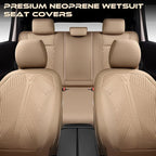 CAR PASS Waterproof Car seat Covers Full Sets Neoprene Wetsuit, All-Weather Non-Slip Durable, Universal Fit for SUV Sedans Trucks Vans Automotive, Armrest Airbag Compatible, 3D Emboss All Beige