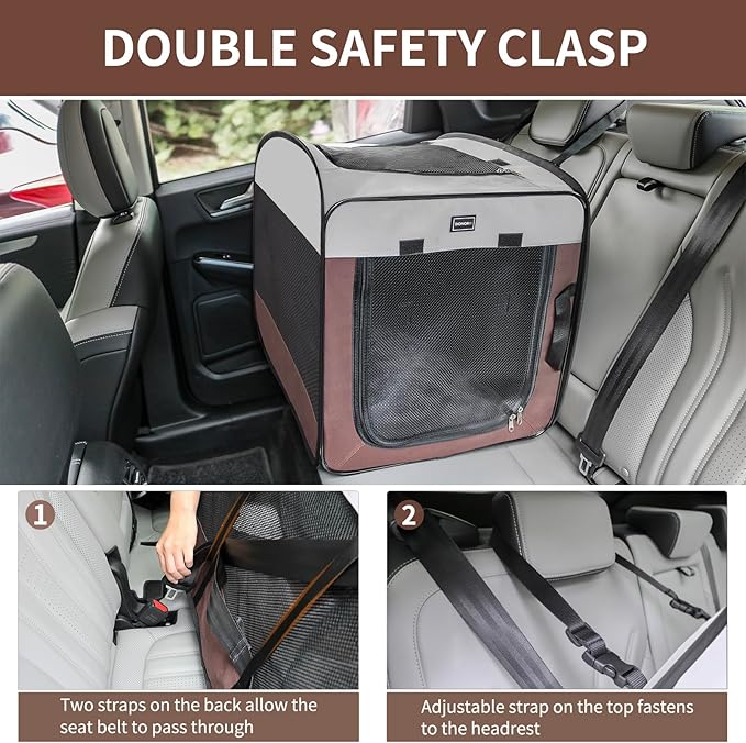 DONORO Dog Kennels and Crates for Medium Dogs, Portable Pop Up Indoor Pet Cage with Sturdy Wire Frame, Collapsible Travel Crate Soft Sided Cat Bag Escape Proof (Brown, 24.0" L x 16.0" W x 19.0" H)