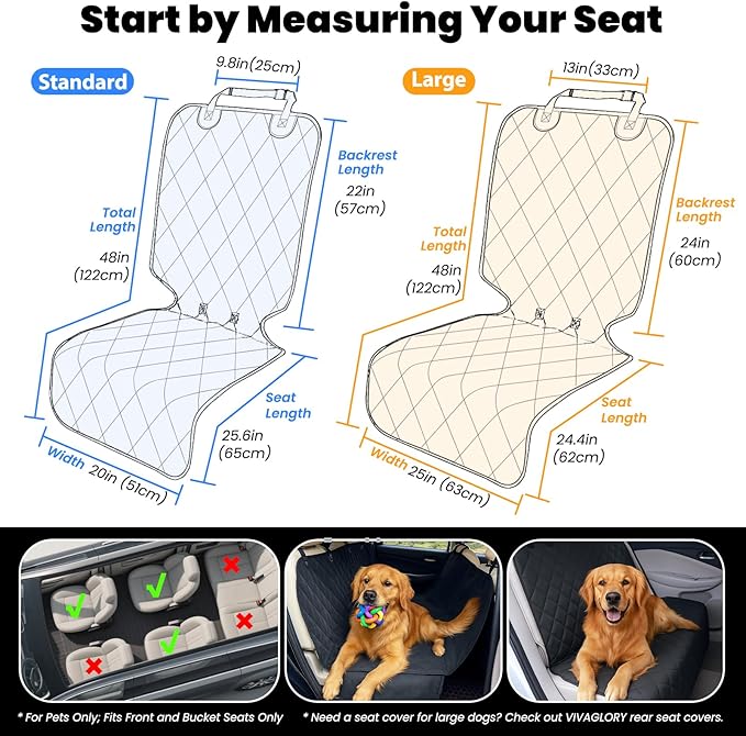 VIVAGLORY Dog Front Seat Cover Seatflex Car Seat Protector for Dog, Car Cover for Pet, Front Single Bucket Captain Chair Protector, Standard, Grey, 1Pack