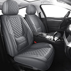 Chezope Leather Seat Covers, Grey Car Seat Covers Front Pair, Breathable Car Seat Protectors, Wear-Resistant Car Accessories, Universal Fit for Most Cars,SUVs Truck (Grey-Diamonds, Front Pair)