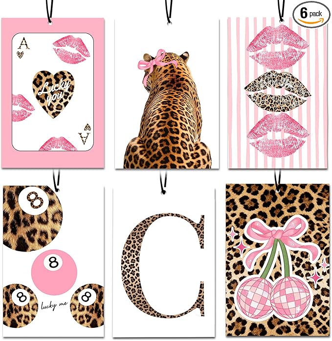 6PCS Leopard Initial C Car Air Freshener,Personalized Letter Car Accessories,Initial Gifts for Women and Men New Driver Auto Decor Rearview Mirror Hanging,Aromatherapy for Cars Interior or Locker
