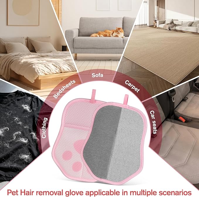 Pet Hair Removal Glove, Suitable for Removing Pet Hair From Clothing, Sofas, Carpets, and Car Seats, 2 Pcs With Hanging Hooks, Reusable Electrostatic Pet Hair Gloves, Size 9.8 x 7.87 x 0.5 in