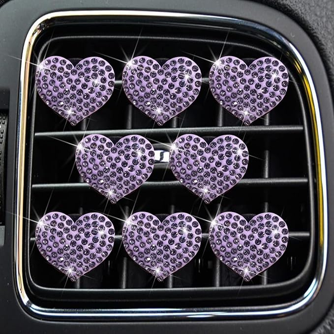 8Pcs Purple Bling Heart Air Vent Clips,Crystal Heart Cars Air Fresheners Vent Clips Cars Diffuser Rhinestone Diamond Decoration Car Interior Decor Cute Car Accessories for Women,Interior Accessories