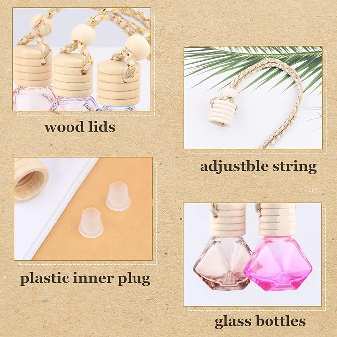 12 Colors Car Hanging Air Freshener Diffuser Bottle Empty Perfume Pendant Aromatherapy Fragrance Essential Oil Diffuser Bottle Auto Ornaments Decor