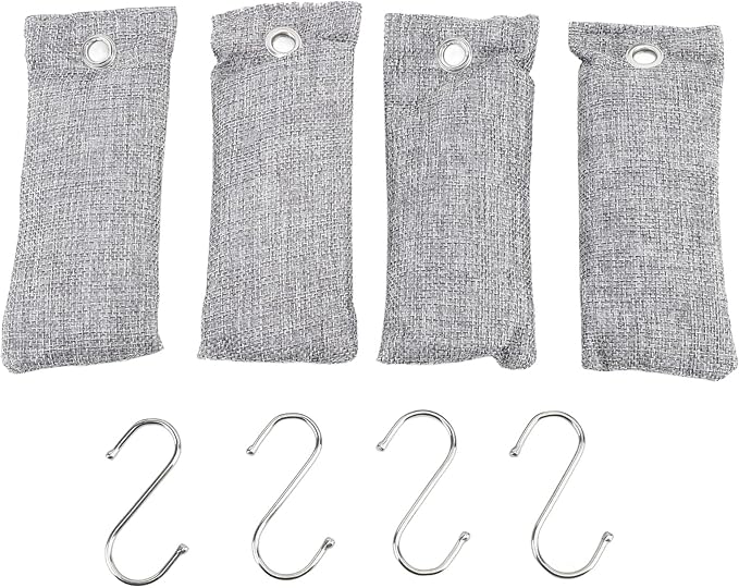 ZJchao 4Pcs Activated Charcoal Bags, Bamboo Charcoal Air Purifying Bags for Home with Odor Absorber and Shoe Deodorizer