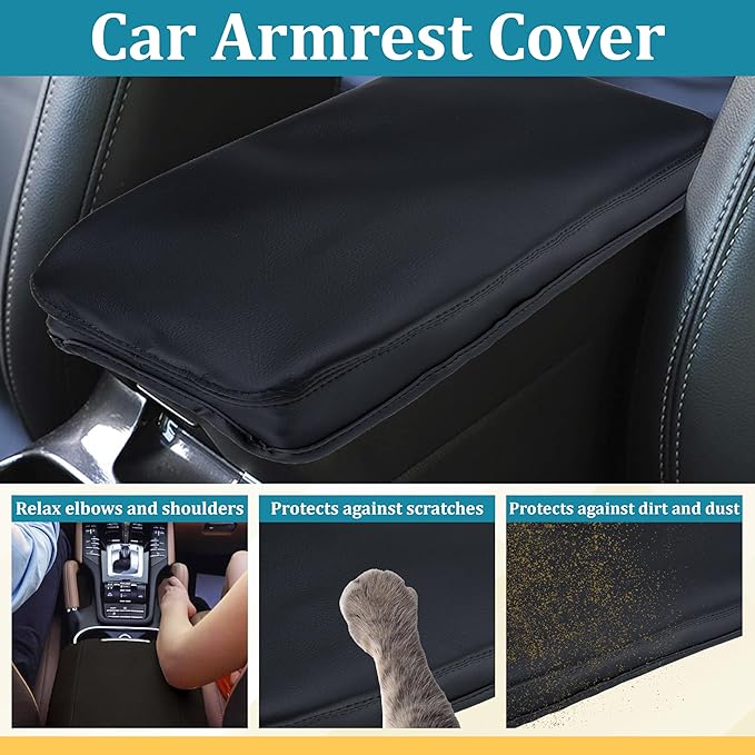 Center Console Cover Compatible with Toyota RAV4 Accessories 2020-2025 and 2021-2025 RAV4 Prime, PU Leather Middle Console Lid Cover, Seat Protector Armrest Cushion Pad (Carbon Fiber Texture)