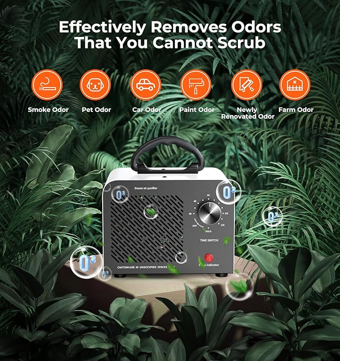 Ozone Generator, 48,000mg/h High Capacity O3 Machine for Large Spaces Up to 4,000 Sq Ft, Portable Odor Eliminator for Car, Home, Basement, Smoke, Pets, and Commercial Use, White