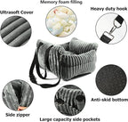 Dog Car Booster Seat, for Small Dogs Under 30 lbs, Detachable Washable Travel Bed with Storage Pockets and Safety Belt (Grey, Medium)
