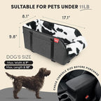BurgeonNest Center Console Small Dog Car Seat - Portable Pet Cat Puppy Booster Armrest Carseat Up to 11lbs, Anti-Collapse Comfort Car Travel with Washable Fluffy Cushion and Pillow, Milk Cow