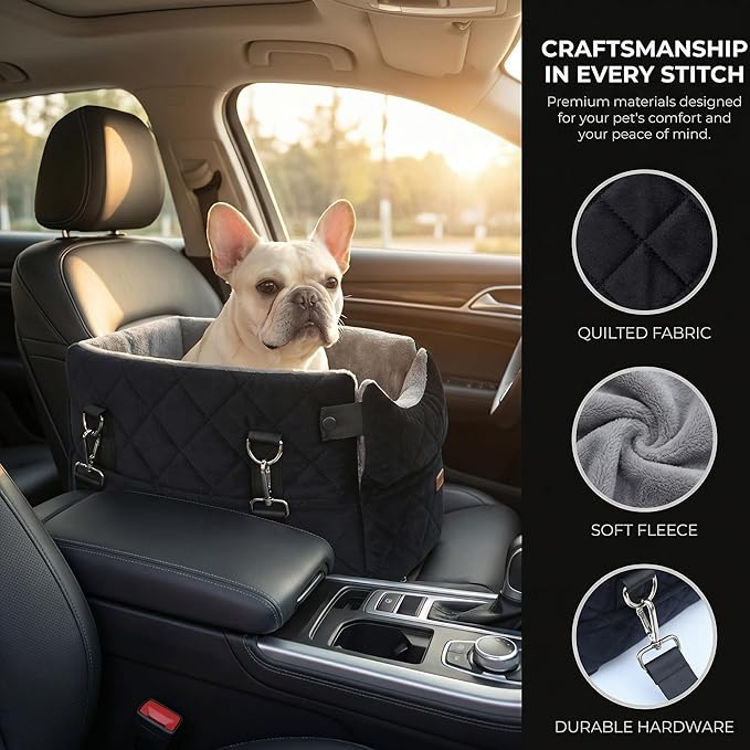 Center Console Dog Car Seats for Small Dogs Cats with Adjustable Safety Belt Multipurpose Pet Booster Seat for Car,Travel,Shopping,Camping with Your Furry Friends
