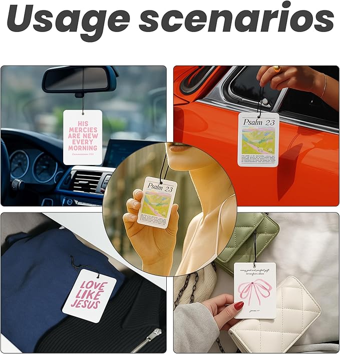 Preppy Pink Christian Bible Bow Car Air Freshener 4 Pcs - Coquette Bow Christian Love Like Jesua Air Freshener Hanging Decor for Cars Closet Drawer Books, Girly Car Accessories Mirror Decor for Women