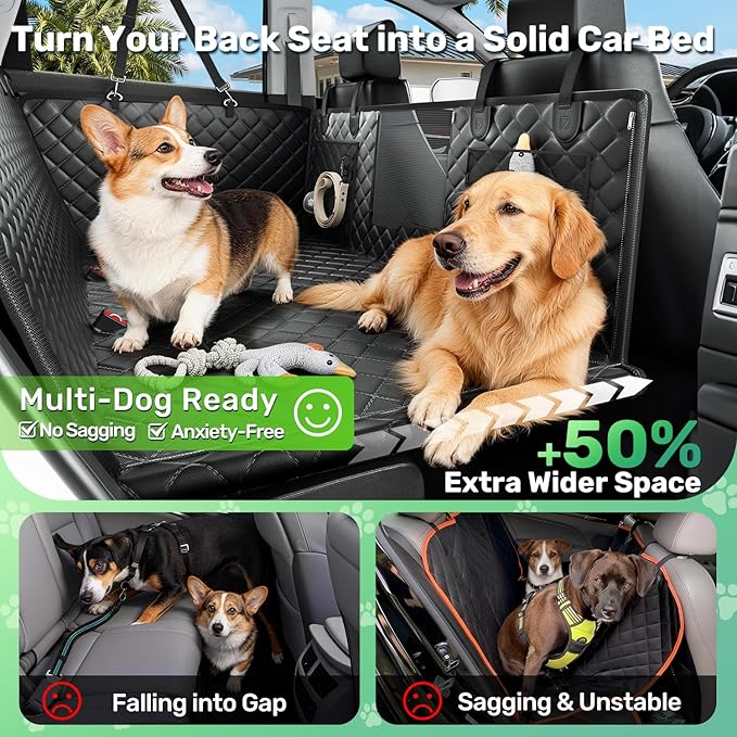Zanch Heavy-Duty Dog Car Seat Cover, Flat Solid Back Seat Extender for Multi Large Dogs, Hard-Base Supports 450 lb, Waterproof Scratchproof Hammock Protector, Standard for Cars, SUV, Trucks, Black