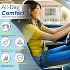 Car Seat Cushion, Ergonomic Memory Foam Car Cushion for Sciatica Pain Relief, Larger Driving Seat Pillow for Short Drivers on Long Drives - Butt Pillow for Truck, Office, Wheelchair - Classic Black