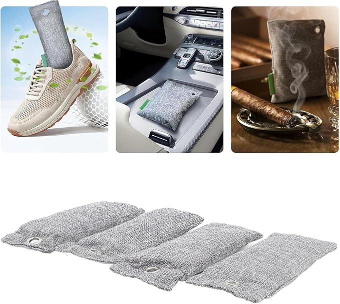 ZJchao 4Pcs Activated Charcoal Bags, Bamboo Charcoal Air Purifying Bags for Home with Odor Absorber and Shoe Deodorizer