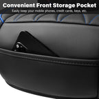CAR PASS Luxury PU Leather Two Front Car Seat Covers, Waterproof Seat Covers Compatible with Front Seat Armrests, Airbag Compatible Anti- Slip Universal Fit for Cars Suvs Vans Trucks Black Blue