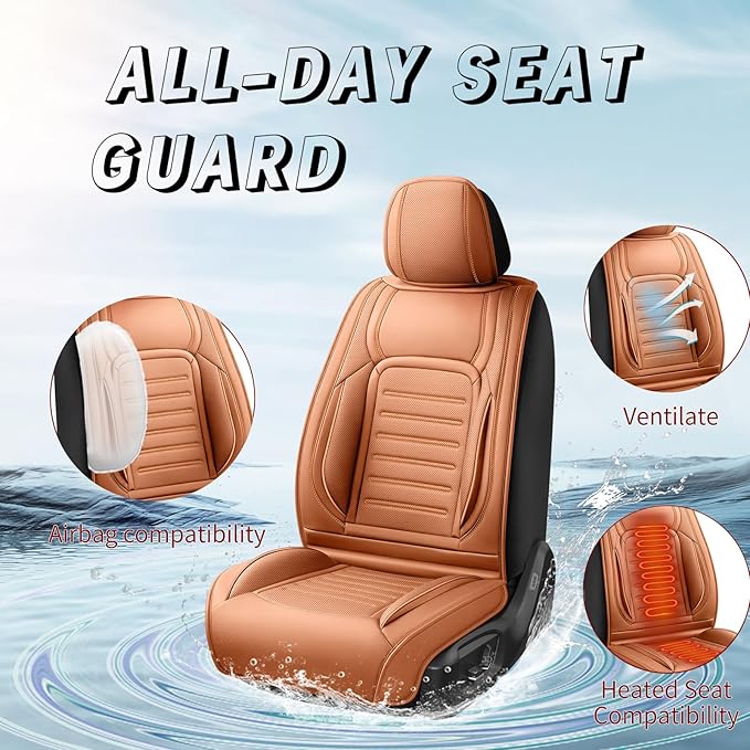Fit HRV Premium Leather Car Seat Covers Compatible with Honda HRV 2016-2025 2026, Breathable, Wear Resistant, Airbag Compatible, All-Weather Protection & Full Coverage, 2 Front Seat Brown