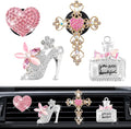 4PCS Bling Air Vent Clips, Crystal Diamond Heart Cross High Heel Shoe Perfume Bottle Diffuser Vent Clip Cute Rhinestone Car Accessories Decoration for Women (Pink)