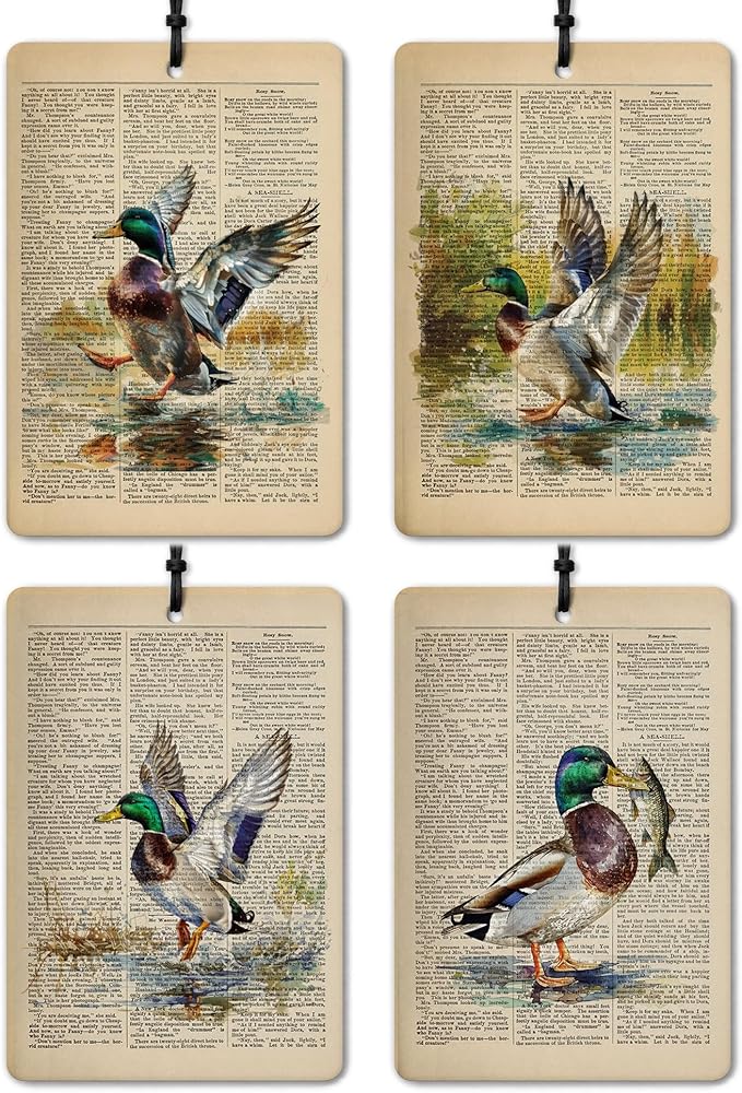 Vintage Mallard Duck Car Air Freshener 4 Pcs, Gifts for Duck Lovers, Rustic Wildlife Waterfowl Hanging Air Freshener for Cars Closet Drawer Books, Retro Car Accessories for Women,XP040-GLCY