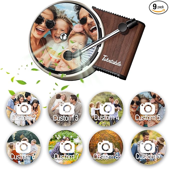 WOCOCN Customized Photo Car Air Freshener, Double-Sided Record Player Design, Unique Turntable Vinyl Shape,Meaning Gifts for Dad, Mom, Friends, Colleagues（9pcs）