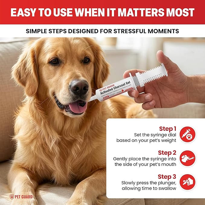 Activated Charcoal for Dogs & Cats (60 mL) | Emergency Pet First Aid for Accidental Ingestion & Digestive Support | Simple to Dose, Ready-to-Use | Chicken Flavored