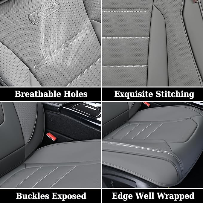 Coverado Front Seat Covers, Car Seat Cover, Gray Seat Covers for Cars, Car Seat Protector, 2PCS Waterproof Faux Leather Car Seat Cushion, Luxury Seat Cushions, Auto Seat Covers Fit for Most Vehicles