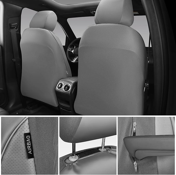 CAR PASS 3D Foam PU Leather Car Seat Covers, Universal Seat Covers Full Sets for Trucks SUV Sedan Automotive Seat Covers Armrest Airbag Compatible Waterproof Comfortable Faux Nappa Leather All Gray