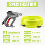 M MINGLE Sewer Jetter Kit for Pressure Washer 100 FT, Drain Cleaner Hose with Power Washer Gun, 1/4 Inch NPT Corner Rotating and Button Nose Sewer Jetting Nozzle, Orifice 4.0, 4.5