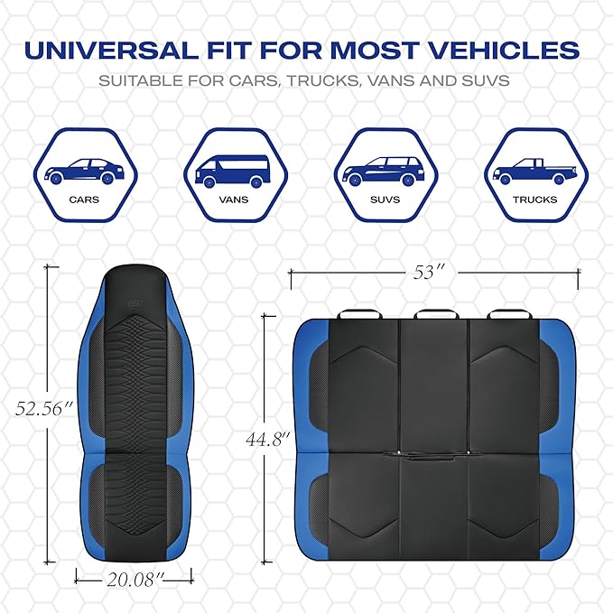 Skechers Memory Foam Car Seat Covers, Leather High Back Seat Covers Quilting Design,Waterproof Sports Car Seat Covers Full Sets,Airbag Compatible, Universal Fit for Most Cars, SUVs,Trucks,Blue