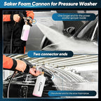 Saker Foam Cannon Dual Connector Accessory for Pressure Washer Kit,with Foam Cannon Dual Connector,Pressure Washer Gun for Car Washing and Cleaning,5 Power Washer Sprayer Nozzles