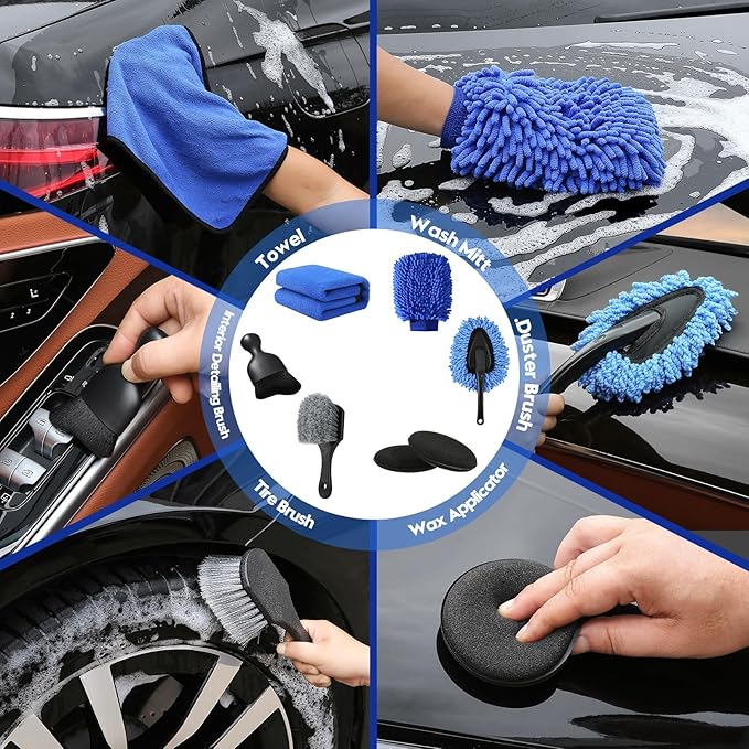 39Pcs Car Detailing Kit, Car Detailing Brush Set, Car Wash Cleaning Kit, Car Detailing Brushes, Professional Car Care Kit for Interior Exterior Wheels, Blue