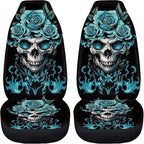 Halloween Skull Rose Car Front Seat Covers Breathable Car Seat Cover Stretch Polyester Fabric Cover Non Slip Fashion Auto Interior Universal for Cars Truck SUV Van
