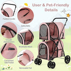 Giantex Double Pet Stroller with 2 Detachable Carrier Bags, Safety Belt, 4 Lockable Wheels, Folding Cat & Dog Stroller for Small Medium Pets, Cats Dogs Puppy Travel Strolling Cart (Pink)