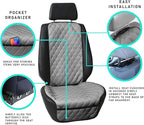 FH Group Car Seat Cushion – Faux Leather Single Front Seat Cover with Front Pockets, Airbag Compatible, Universal Fit Car Seat Cushion for Driver or Passenger Seat, SUV, Truck, Sedan & Van – Blue